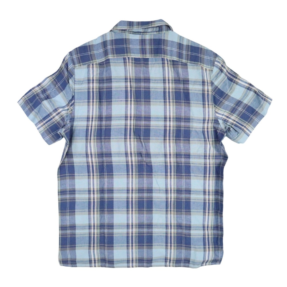 Banana Republic Linen-Blend Shirt‎ Mens M Blue Plaid Modern Summer Casual Beach - Picture 2 of 7